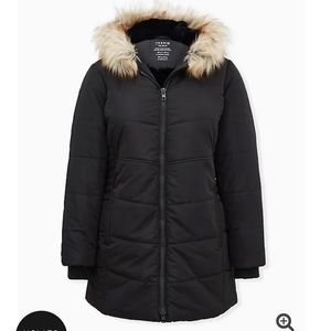 Black w/Fur Trim Fit & Flare Coat